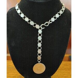 Lariat necklace vintage 36" With Silver Tone Disk At Front